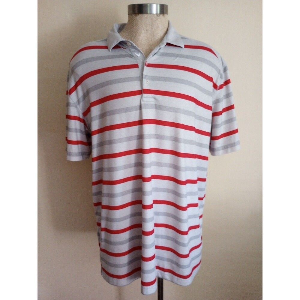 CALLAWAY OPTI-DRI Polo Shirt Men's Size XL Gray Red Striped S/S Golf